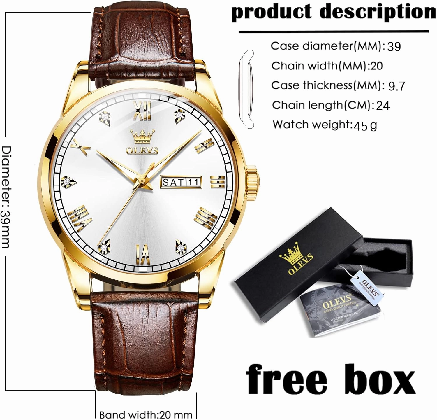OLEVS Amazon Watches,Brown Leather Watch for Men,Men Day Date Watch,Men's Luminous Watch,Dress Watch for Men,Rose Gold Watch for Men,Men's Fashion Quartz Watch,Waterproof Brown Man Watches