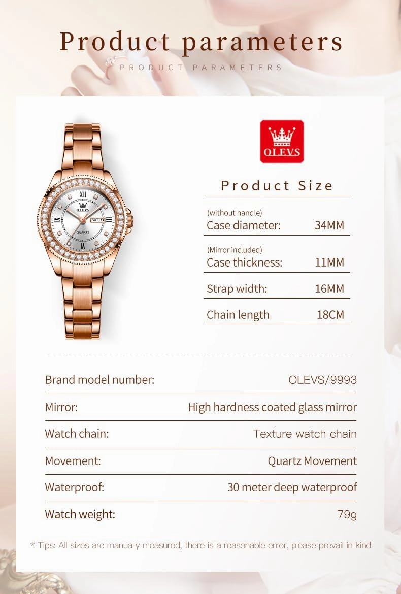 OLEVS Ladies Watches Rose Gold Japanese Quartz Female Watches for Women Waterproof Stainless Steel Casual Dress Lady Wrist Watches