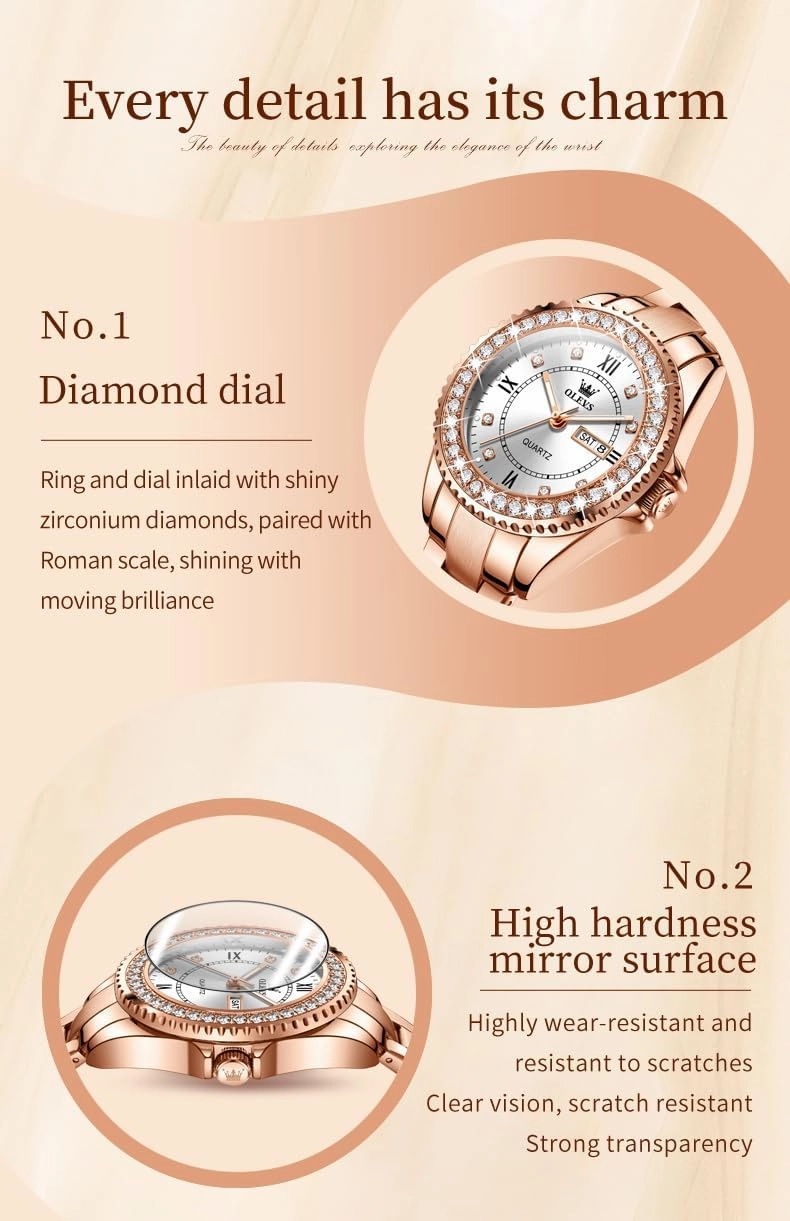 OLEVS Ladies Watches Rose Gold Japanese Quartz Female Watches for Women Waterproof Stainless Steel Casual Dress Lady Wrist Watches