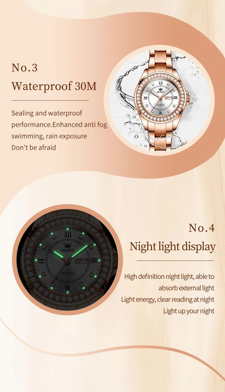 OLEVS Ladies Watches Rose Gold Japanese Quartz Female Watches for Women Waterproof Stainless Steel Casual Dress Lady Wrist Watches