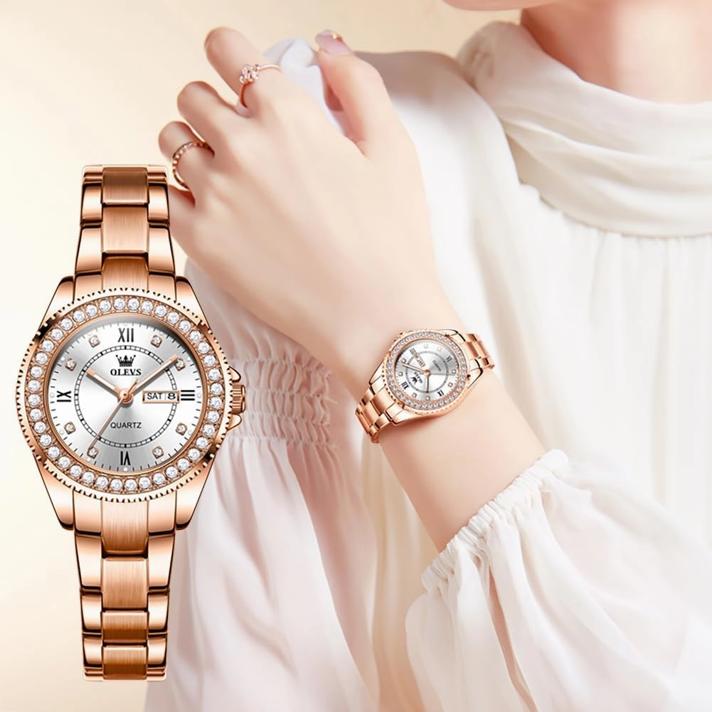 OLEVS Ladies Watches Rose Gold Japanese Quartz Female Watches for Women Waterproof Stainless Steel Casual Dress Lady Wrist Watches