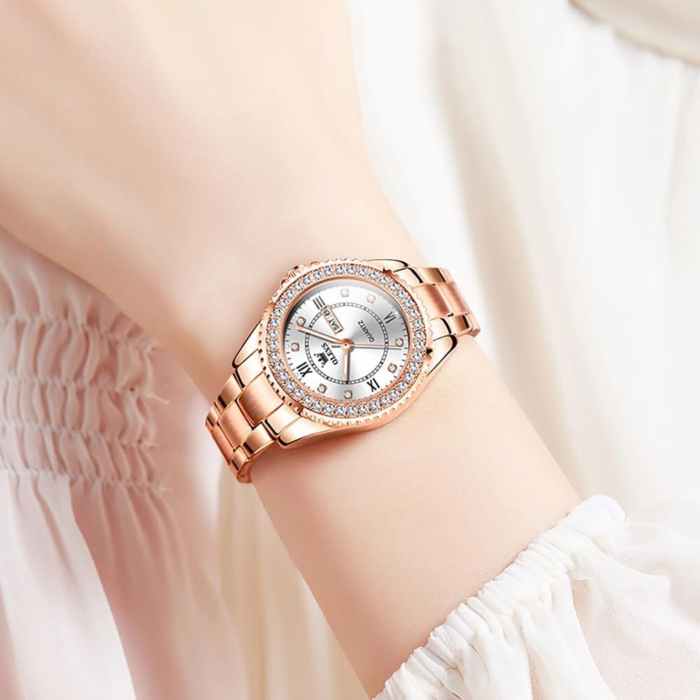 OLEVS Ladies Watches Rose Gold Japanese Quartz Female Watches for Women Waterproof Stainless Steel Casual Dress Lady Wrist Watches