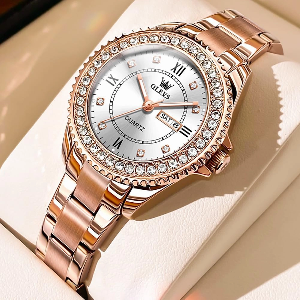 OLEVS Ladies Watches Rose Gold Japanese Quartz Female Watches for Women Waterproof Stainless Steel Casual Dress Lady Wrist Watches