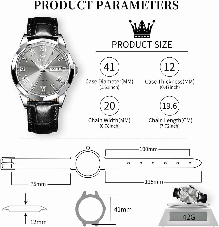 OLEVS Men's Chronograph Quartz Watches, Leather Strap Gold Case with Day Date, Waterproof Stainless Steel Wrist Watch, Luminous Hand Analog Watches for Men, Brown/Black/Blue/White Dial