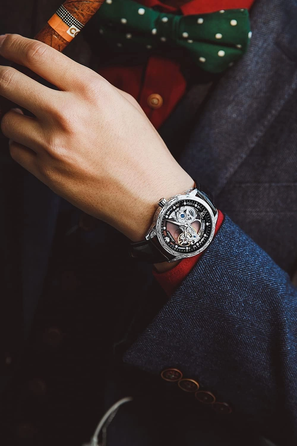 OLEVS Men's Skeleton Mechanical Dress Watch Automatic Self Winding Waterproof Luminous Luxury Leather Wrist Watches