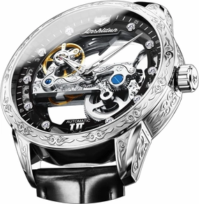 OLEVS Men's Skeleton Mechanical Dress Watch Automatic Self Winding Waterproof Luminous Luxury Leather Wrist Watches
