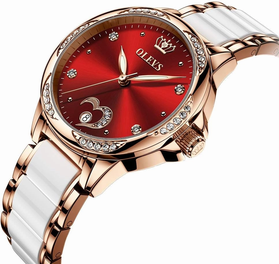 OLEVS Watch for Women Automatic Self Winding Mechanical Ladies Wrist Watch Big face Two Tone Stainless Steel Ceramic Bracelet Heart Diamond Fashion Luxury Ceramic Band Luminous Waterproof…