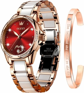 OLEVS Watch for Women Automatic Self Winding Mechanical Ladies Wrist Watch Big face Two Tone Stainless Steel Ceramic Bracelet Heart Diamond Fashion Luxury Ceramic Band Luminous Waterproof…
