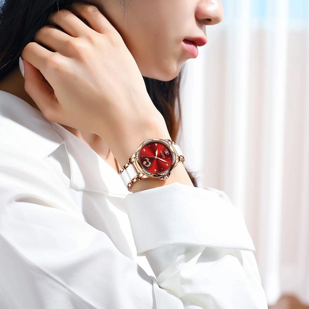 OLEVS Watch for Women Automatic Self Winding Mechanical Ladies Wrist Watch Big face Two Tone Stainless Steel Ceramic Bracelet Heart Diamond Fashion Luxury Ceramic Band Luminous Waterproof…