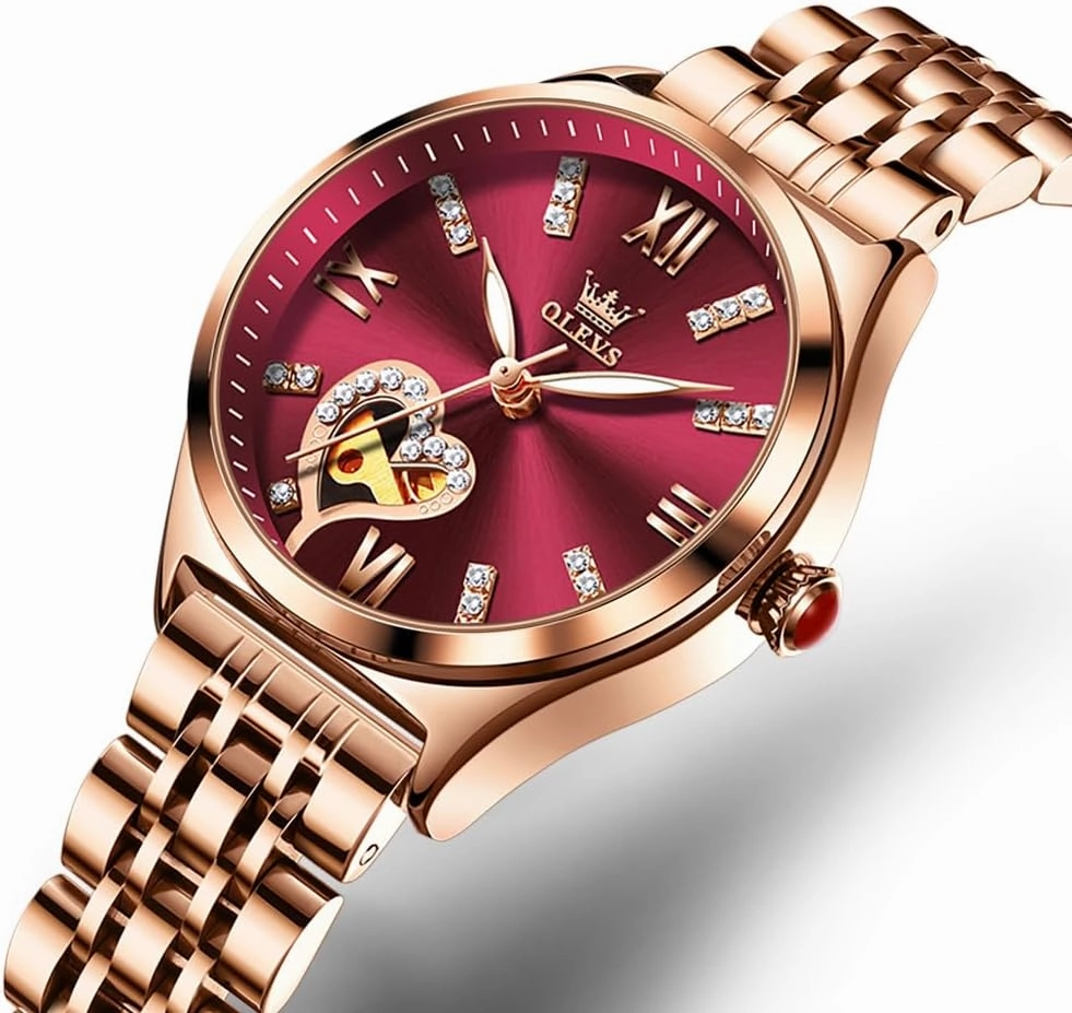 OLEVS Watches for Women Automatic Ladies Watch Mechanical Leather Strap Self-Winding Diamond dial Waterproof