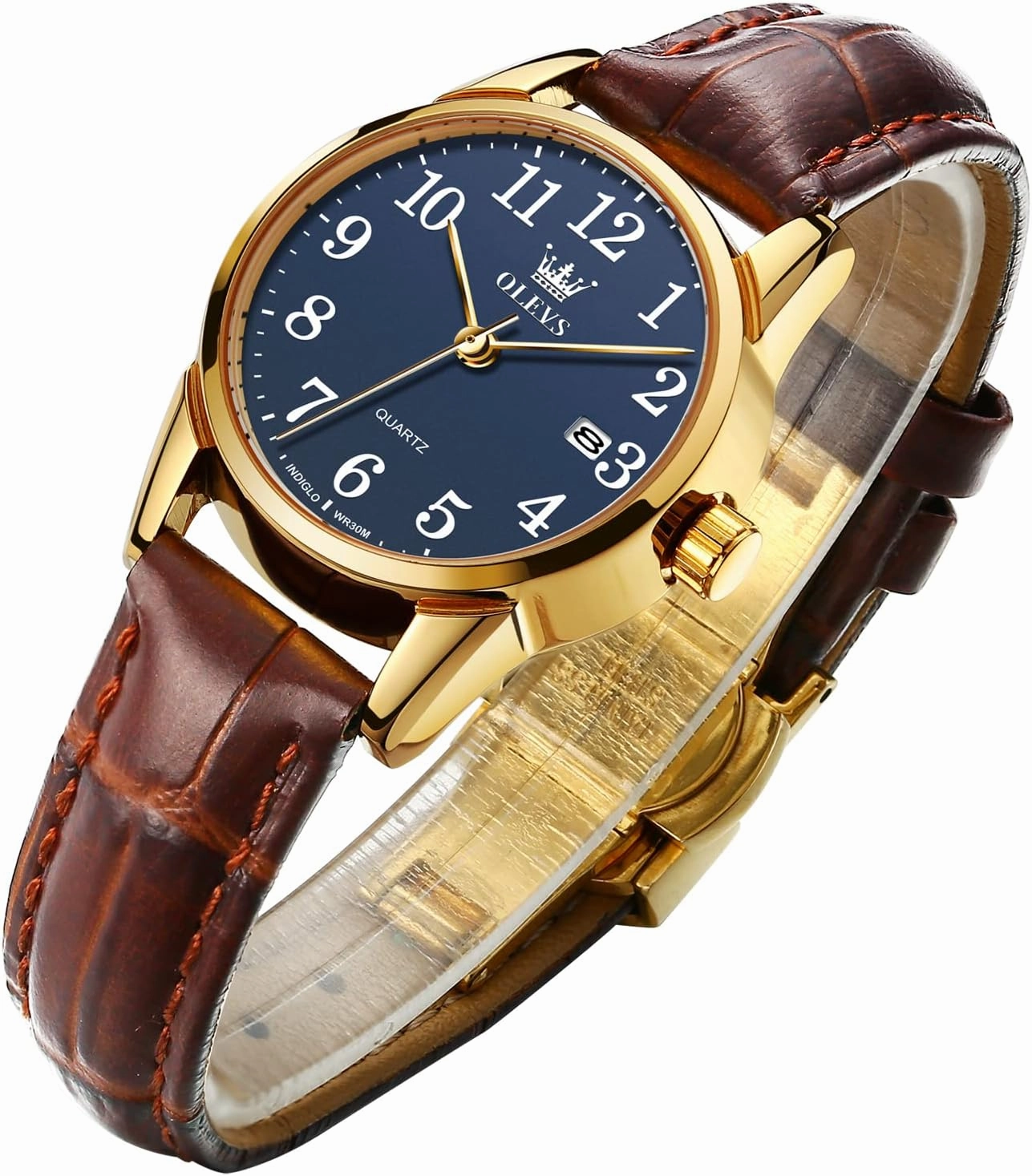 OLEVS Women's Business Dress Watches for Ladies Female Brown Leather Strap Small Face Dress Analog Quartz Wrist Watch with Calendar Day Date Waterproof Luminous Gift Classic Casual Retro Band