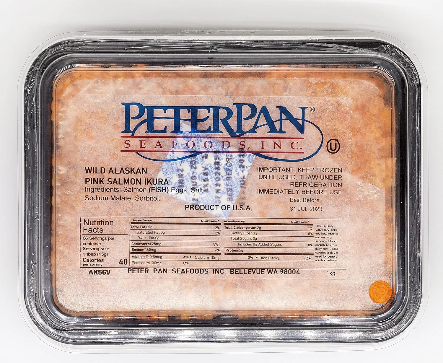 OLMA Salmon Caviar PETER PAN, KOSHER (Grade#1) 2.2 lb (1kg) Plastic Tray