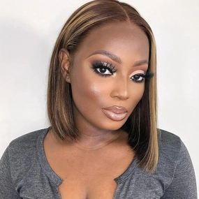 Omber Highlight Bob Wig Human Hair Straight 13x4 Lace Front Wig Human Hair Bob Wigs for Black Women Glueless 180 Density Blonde 4/27 12 Inch
