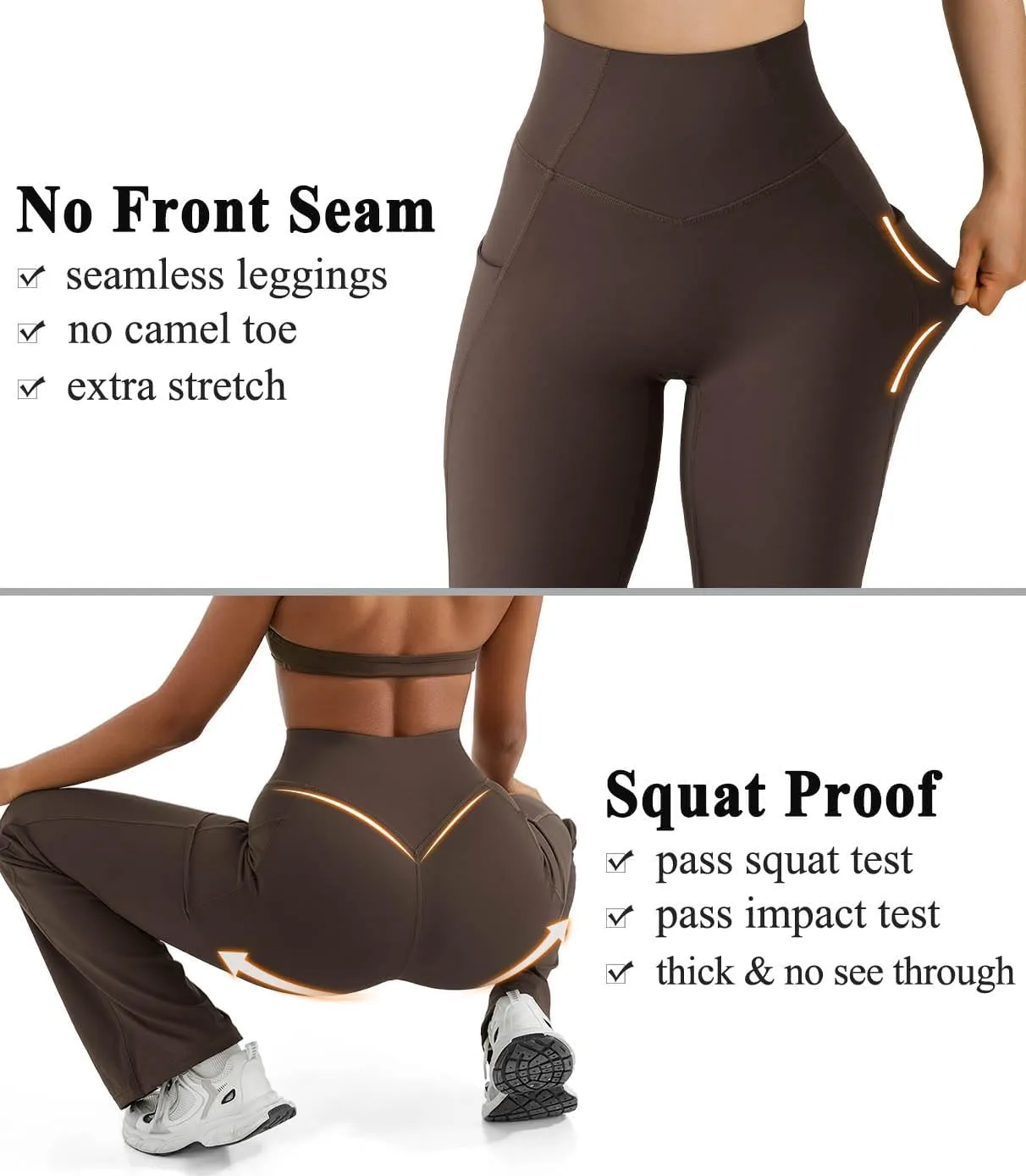 OMKAGI Women Flared Yoga Pants with Pockets Soft High Waisted Wide Leg Workout Leggings