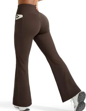 OMKAGI Women Flared Yoga Pants with Pockets Soft High Waisted Wide Leg Workout Leggings