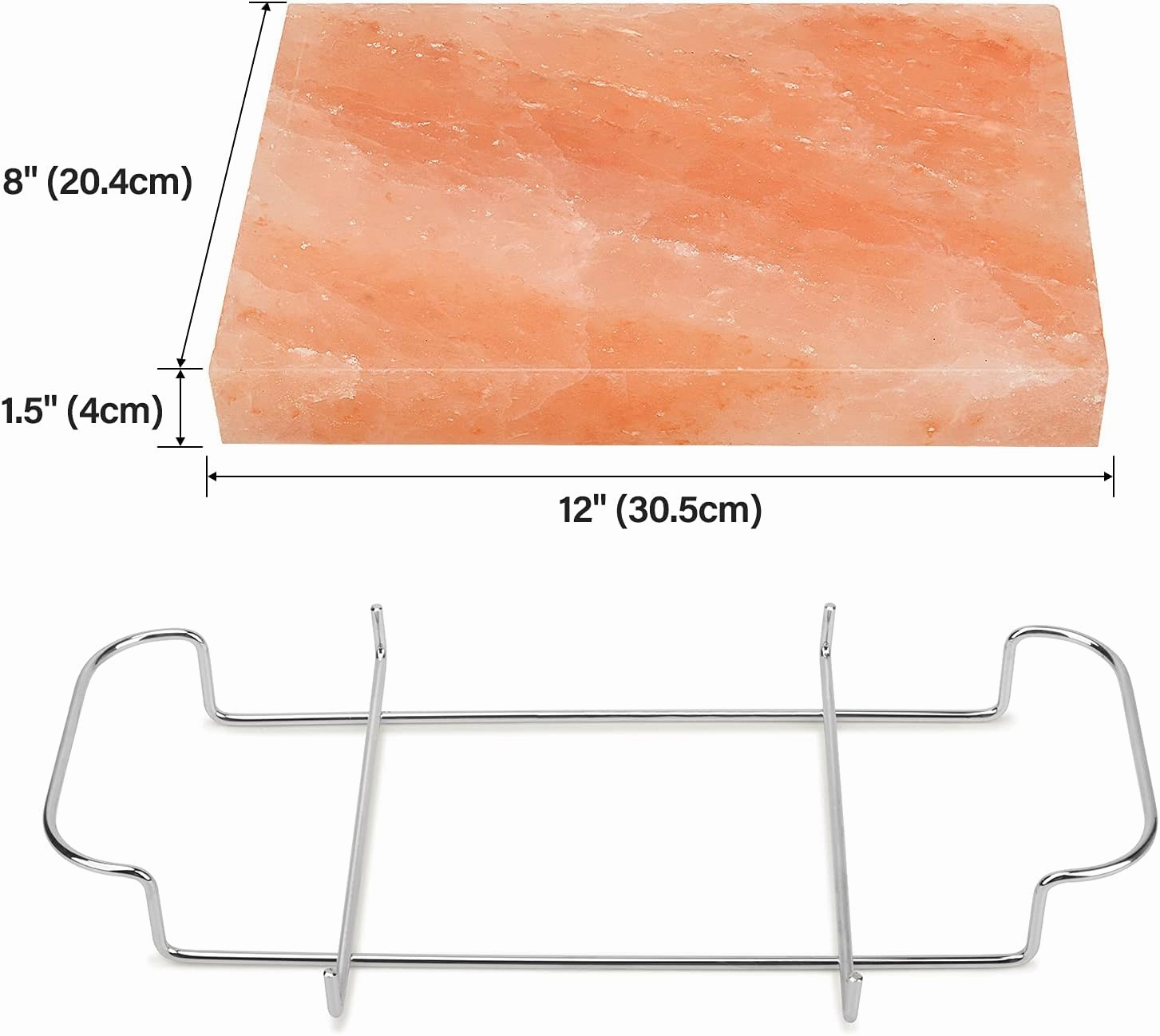 Onlyfire Himalayan Salt Block Cooking Plate with Steel Tray Set 12” x 8” x 1.5” for Cooking, Grilling, Cutting and Serving