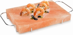 Onlyfire Himalayan Salt Block Cooking Plate with Steel Tray Set 12” x 8” x 1.5” for Cooking, Grilling, Cutting and Serving