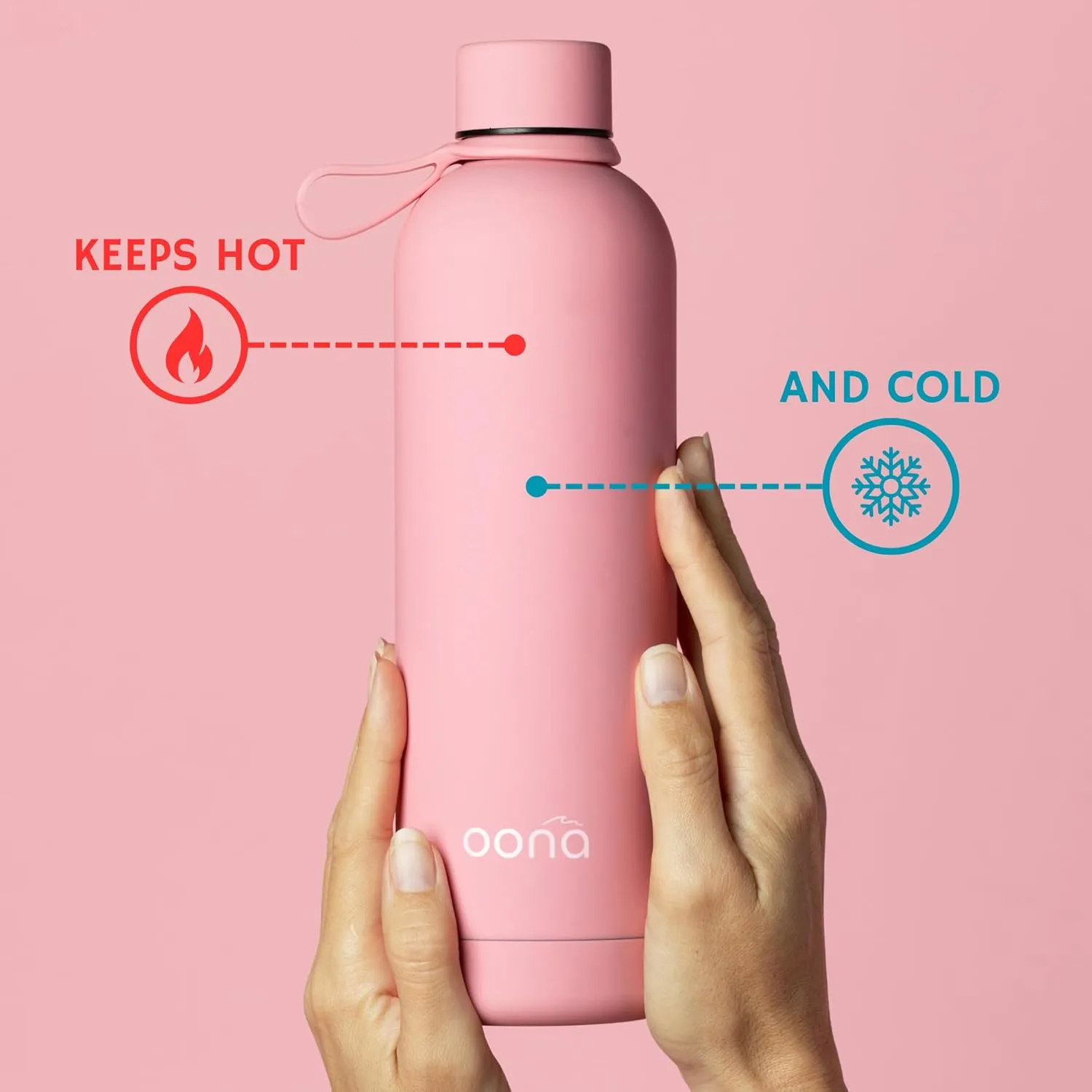 OONA Insulated Stainless Steel Water Bottle 25 oz, Leak-Proof, BPA-Free with Carrying Loop, Gym Water Bottle for Women, Keeps Drinks Hot or Cold for 12 Hours, Travel Friendly (Pink)