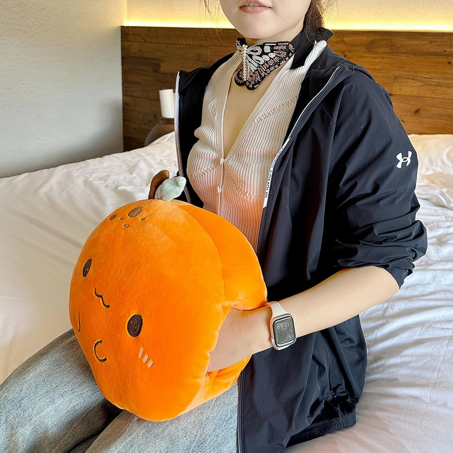 Orange Plush Pillow, Fruit Stuffed Animal, Food Plush Pillow with Hand Pocket, Gift for Kids Adults (12.9 * 12.2in)