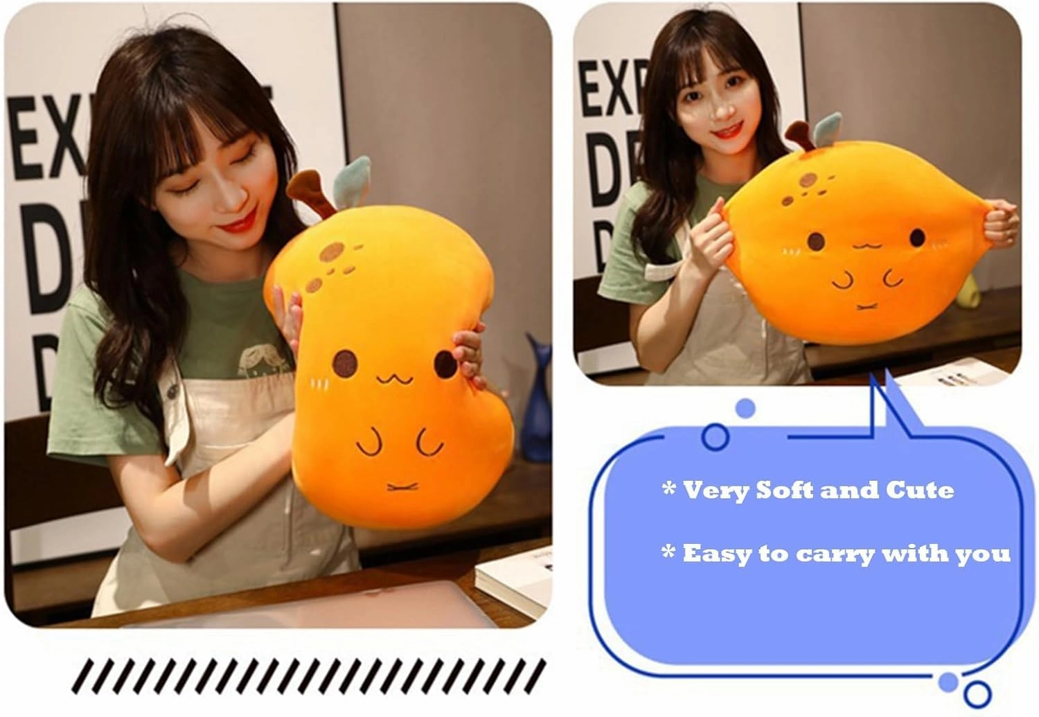 Orange Plush Pillow, Fruit Stuffed Animal, Food Plush Pillow with Hand Pocket, Gift for Kids Adults (12.9 * 12.2in)