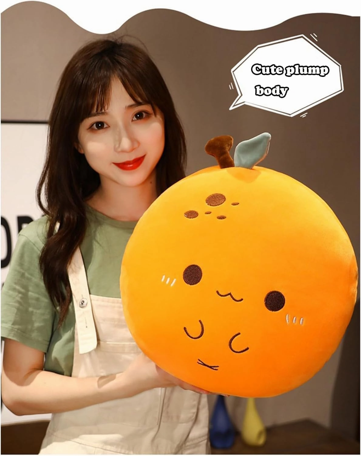 Orange Plush Pillow, Fruit Stuffed Animal, Food Plush Pillow with Hand Pocket, Gift for Kids Adults (12.9 * 12.2in)