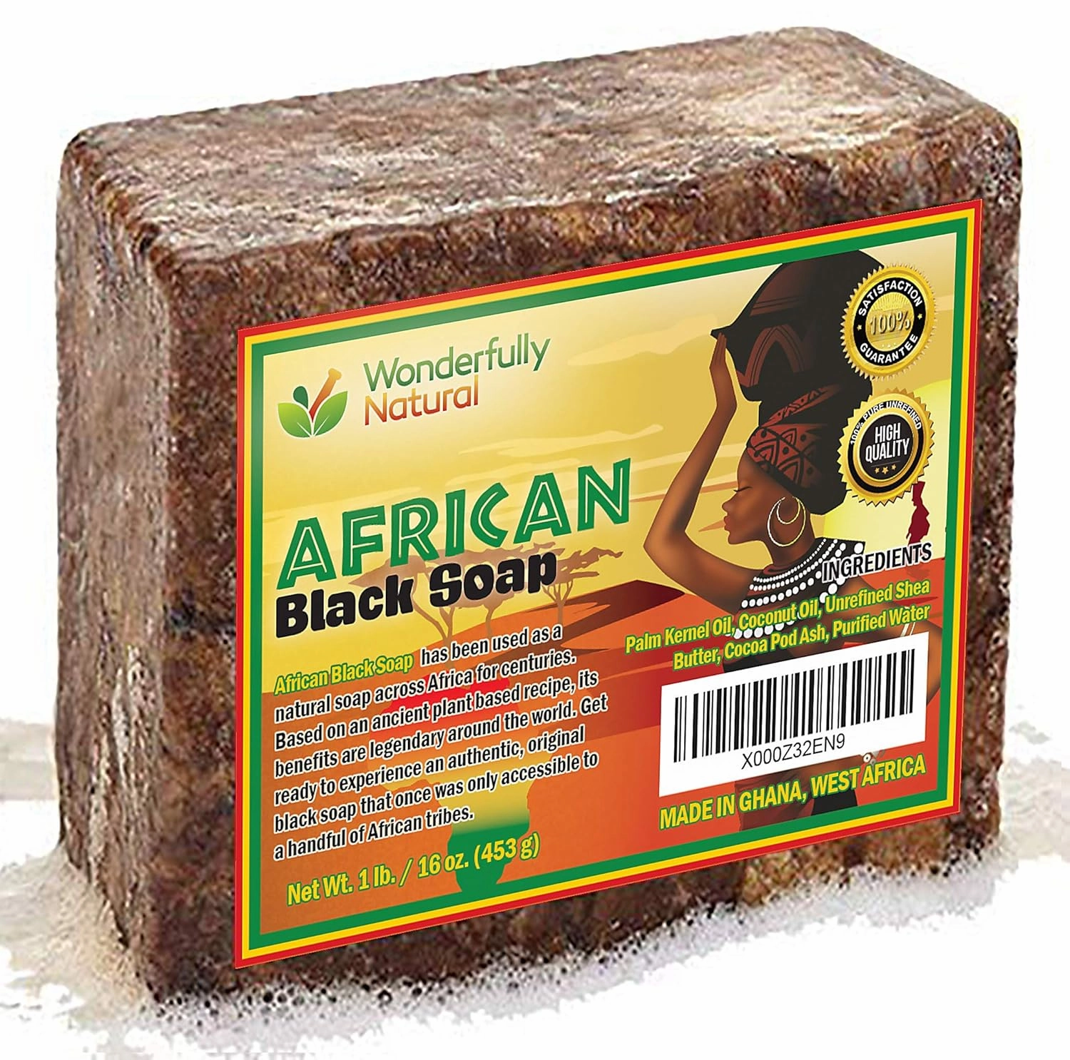 Organic African Black Soap - For Acne & Dark Spots | Natural Vegan and Cruelty Free – Satisfaction Guarantee 1lb bar | 90 day Supply