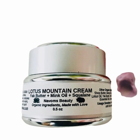 Organic Aromatic Lotus Mountain Face Cream with Grass-Fed Yak Butter   Precious Mink Oil & Squalane, All Skin Types, Anti Aging, All Purpose Cream, Non Vegan (0.5 oz)