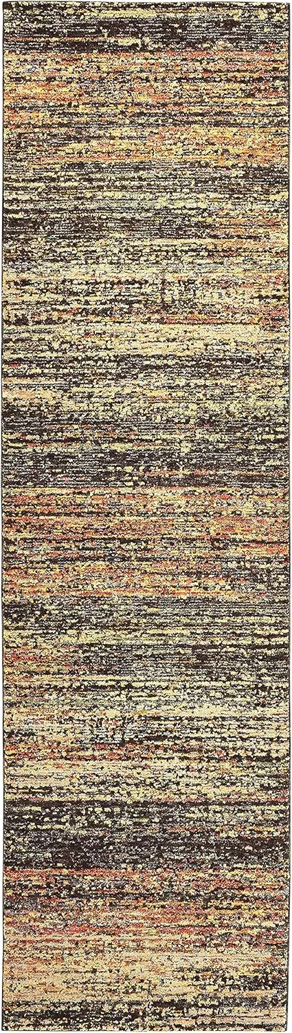 Oriental Weavers Atlas Area Rug - 8037C - 2'6" x 12' - in Gold/Charcoal - Modern Abstract Style, Stain Resistant, Family and Pet Friendly, Entryway, Hallway Runner Rug