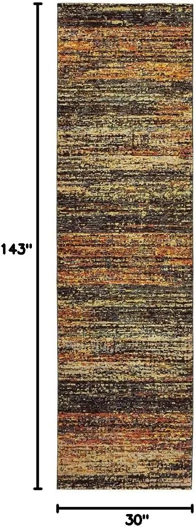 Oriental Weavers Atlas Area Rug - 8037C - 2'6" x 12' - in Gold/Charcoal - Modern Abstract Style, Stain Resistant, Family and Pet Friendly, Entryway, Hallway Runner Rug