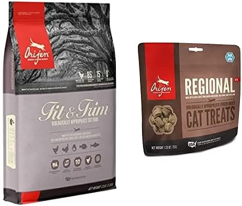 Orijen® Dry Cat Food, Support Healthy Weight, Grain Free, Fresh & Raw Animal Ingredients, Fit & Trim 12lb Freeze Dried Cat Treats, Regional Red, 1.25oz