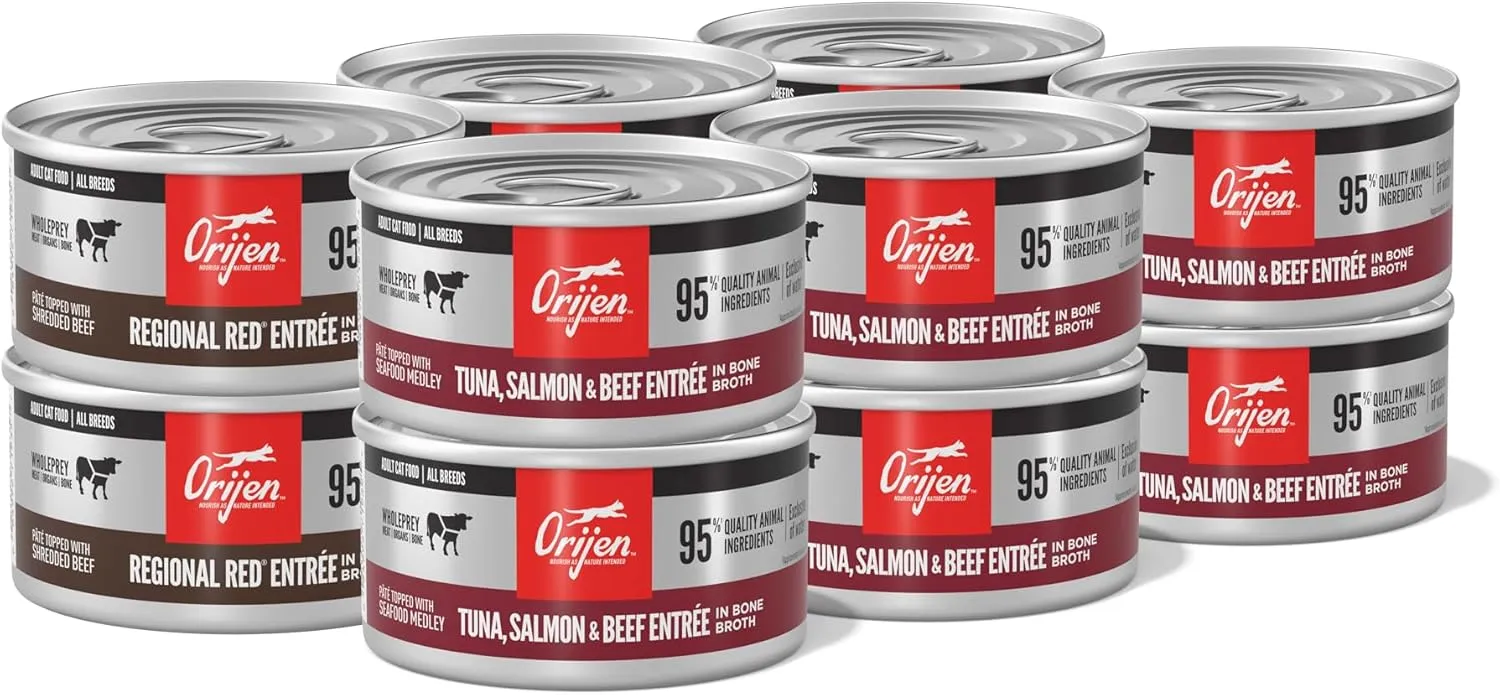 ORIJEN™ Premium Pâté Wet Cat Food Variety Pack: Tuna, Salmon & Beef   Regional Red Entrées, 3oz Cans (12 Count, 6 of Each)