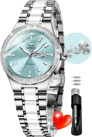 OUPINKE Women Automatic Watches Colorful Diamond Elegant Luxury Dress Ladies Rose Gold Mechanical Sapphire Crystal Wrist Watch