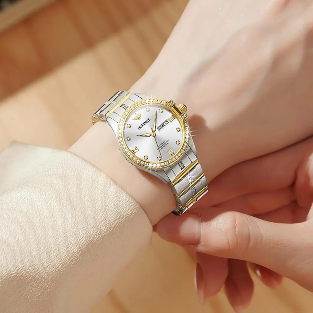 OUPINKE Womens Automatic Watches Diamond Elegant Dress Wrist Watch Skeleton Mechanical Self Winding Waterproof Luminous Ladies Gifts