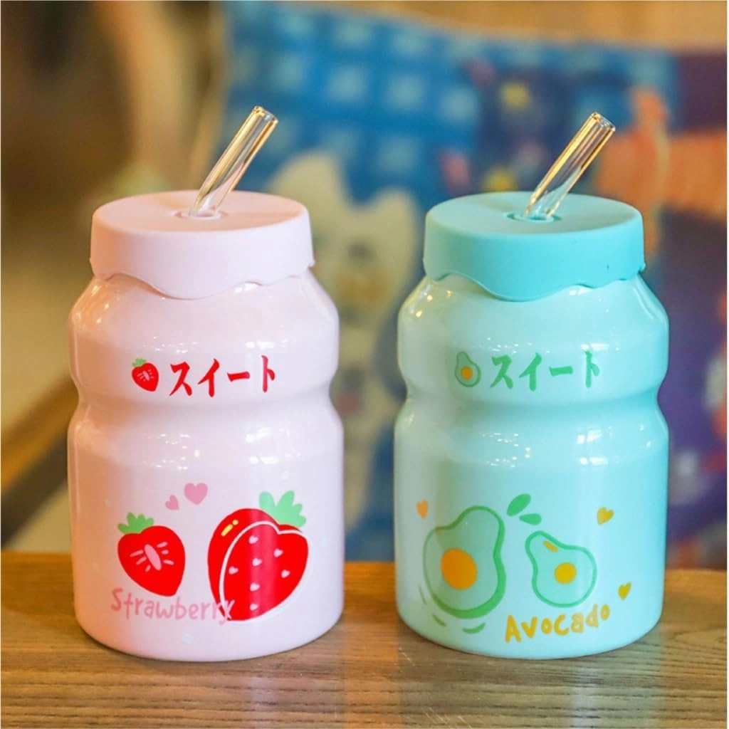 Outdoor Kettle Water Bottle Milk Juice Bottle With Straw Cute Cups With Lid And Straw Ceramic Mug With Silicone Lid Cute Sports