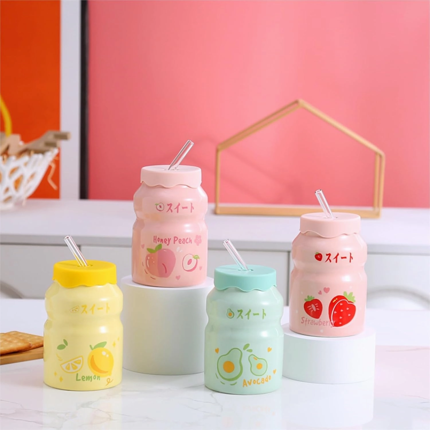 Outdoor Kettle Water Bottle Milk Juice Bottle With Straw Cute Cups With Lid And Straw Ceramic Mug With Silicone Lid Cute Sports