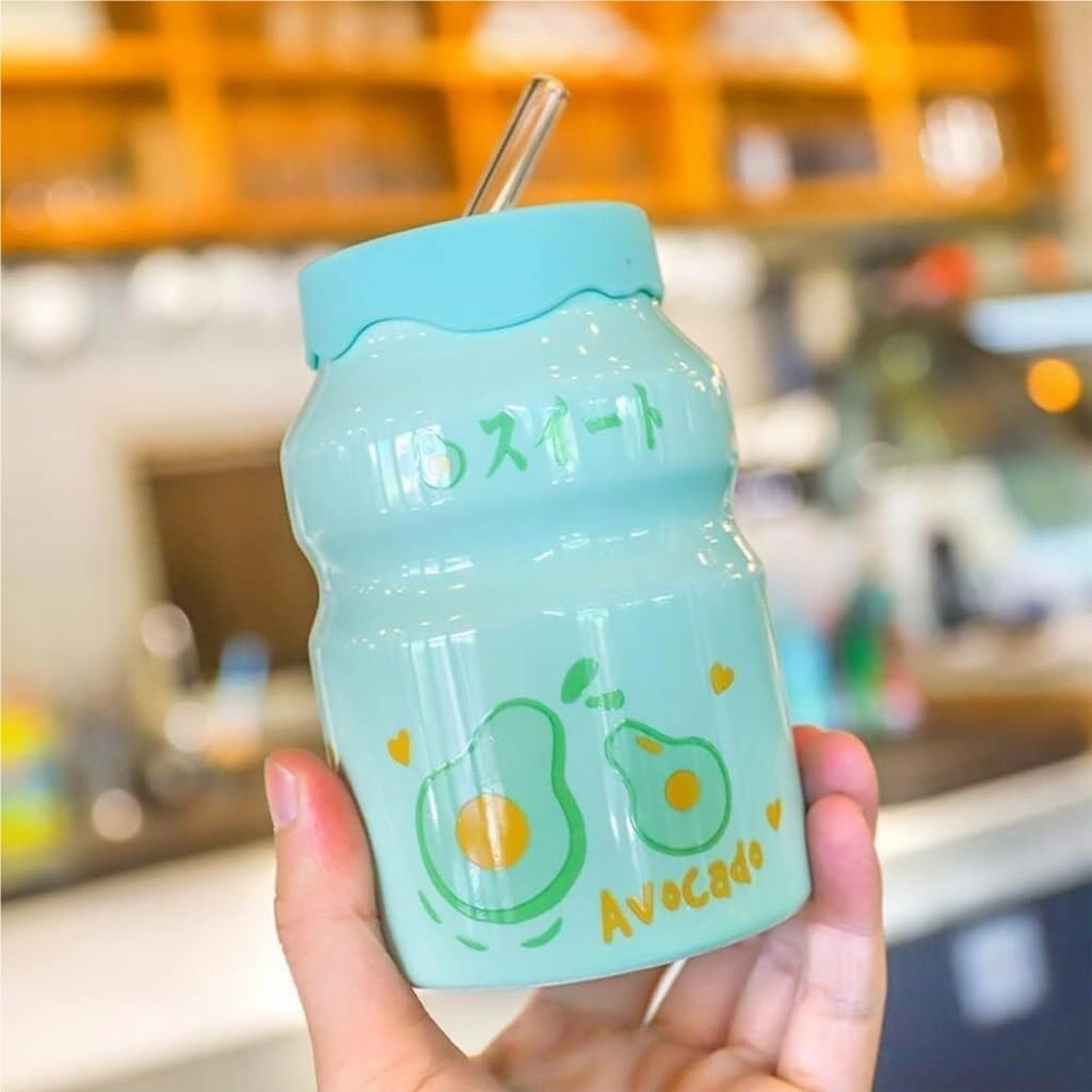 Outdoor Kettle Water Bottle Milk Juice Bottle With Straw Cute Cups With Lid And Straw Ceramic Mug With Silicone Lid Cute Sports
