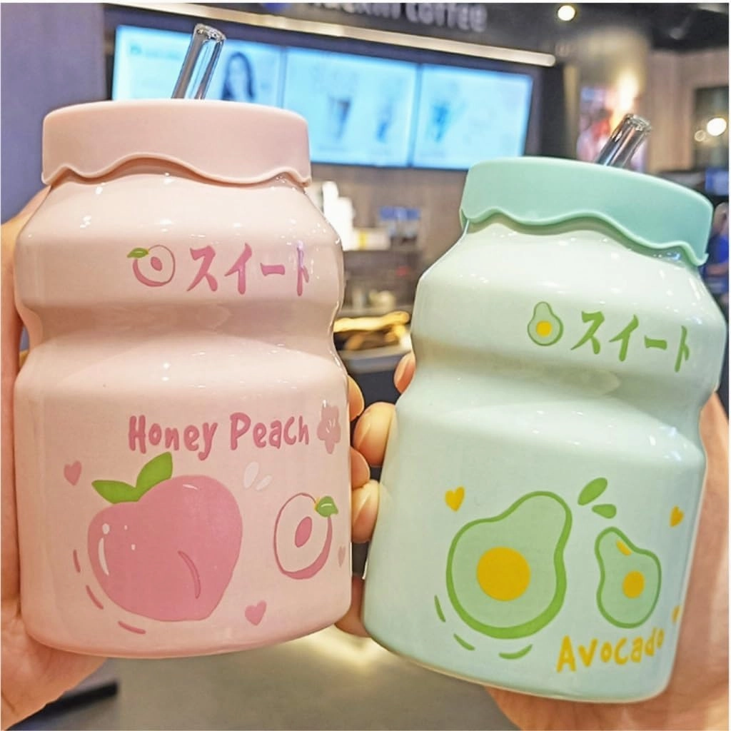Outdoor Kettle Water Bottle Milk Juice Bottle With Straw Cute Cups With Lid And Straw Ceramic Mug With Silicone Lid Cute Sports
