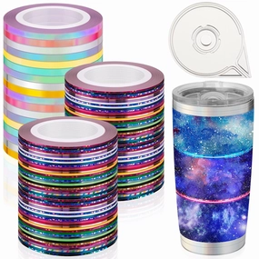Outus 138 Rolls Striping Tape for Tumblers Nail Tape Lines Holographic Pinstripe Decals 1 mm 3 mm Self Adhesive Glitter Striping with Dispenser Case for DIY Tumblers Nail Decoration Craft