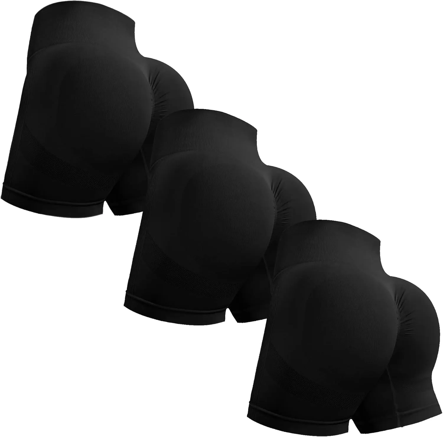 OVESPORT 3 Piece Workout Shorts for Women Seamless Scrunch Butt Lifting High Waisted Yoga Gym Booty Running Short Pants
