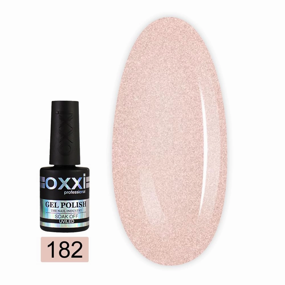 Oxxi Professional Gel Color 10ml. Part 4 (171-250) Nail Polish French Red, Beige, Pink Enamel, Sparkles Glitter Led Uv Soak Off, Nail Art Diy, Home manicure (Gel Polish 182 (peach-pink, microshine))