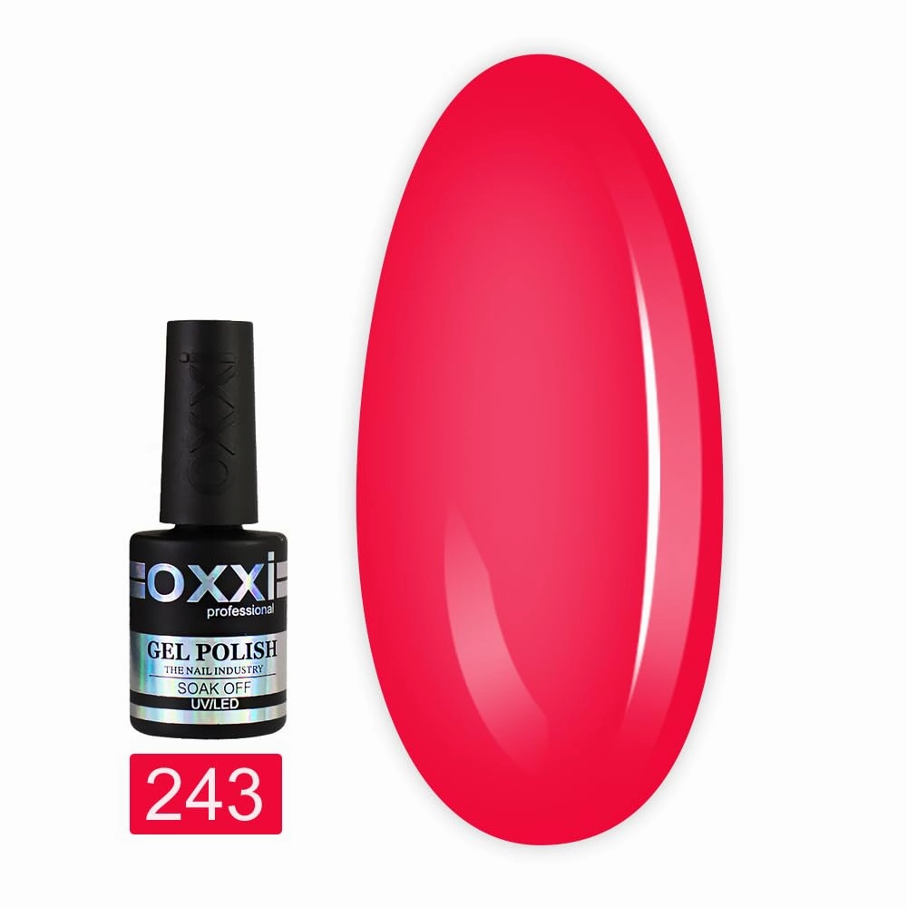 Oxxi Professional Gel Color 10ml. Part 4 (171-250) Nail Polish French Red, Beige, Pink Enamel, Sparkles Glitter Led Uv Soak Off, Nail Art Diy, Home manicure (Gel Polish 243 (bright pink, neon))