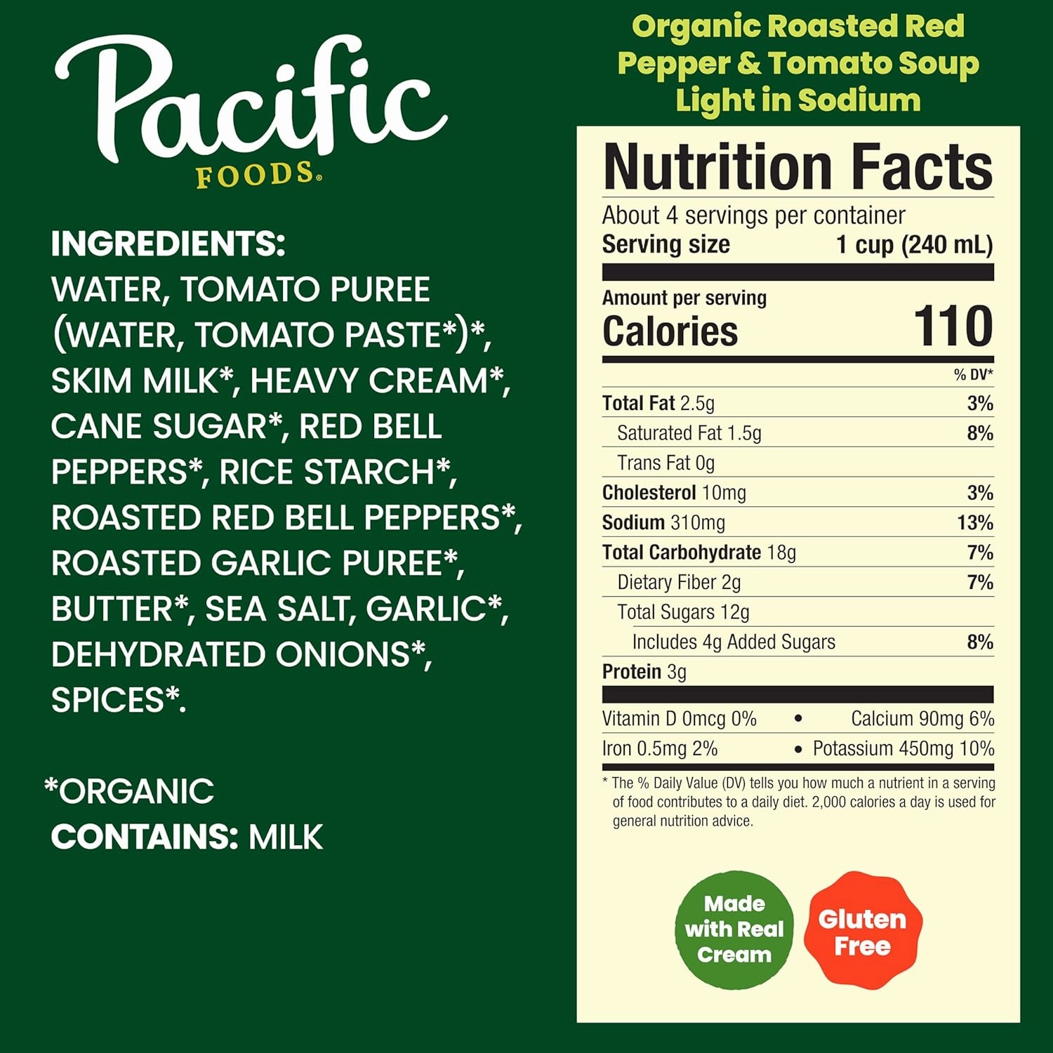 Pacific Foods Organic Light in Sodium Roasted Red Pepper and Tomato Soup, 32 oz Carton (Pack of 12)