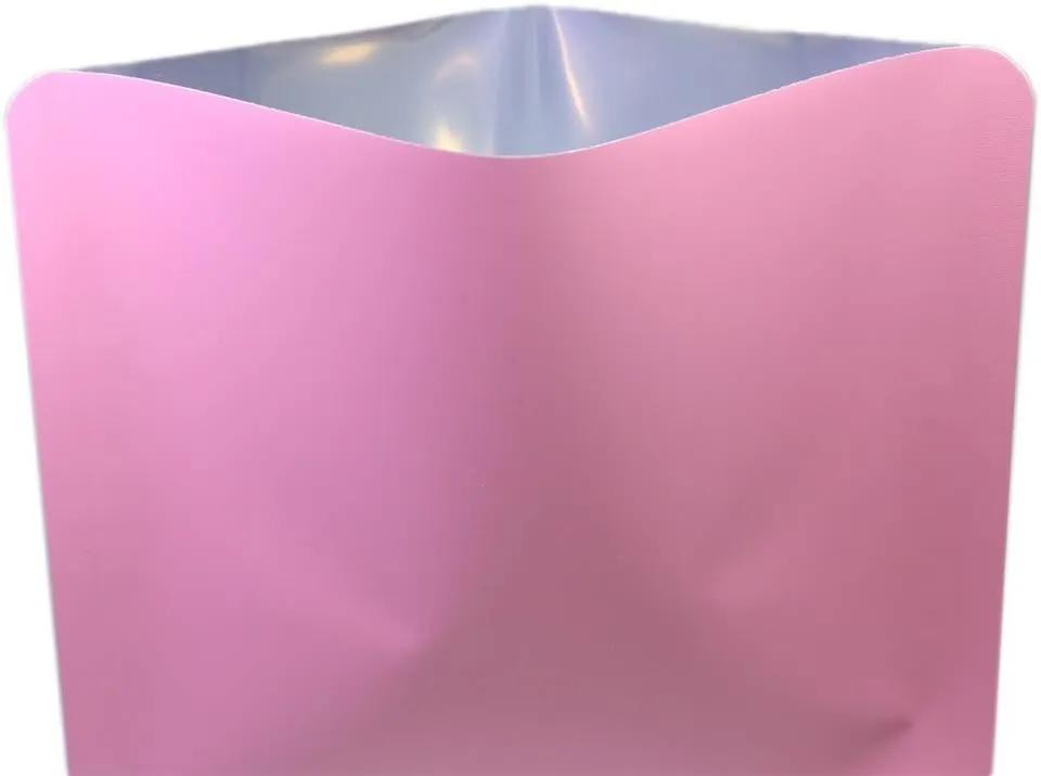 Pack of 100 Bottom Filled Aluminum Mylar Food Coffee Tea Square Packaging Bags (5.9" x 5.9", Matte Pink)