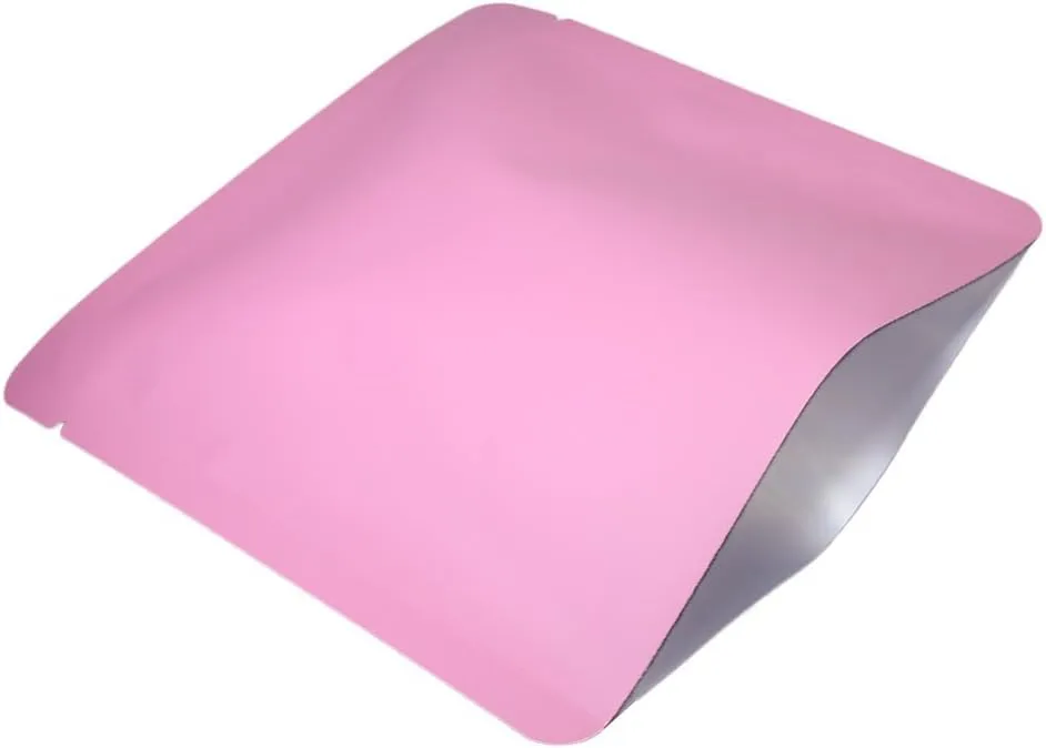 Pack of 100 Bottom Filled Aluminum Mylar Food Coffee Tea Square Packaging Bags (5.9" x 5.9", Matte Pink)