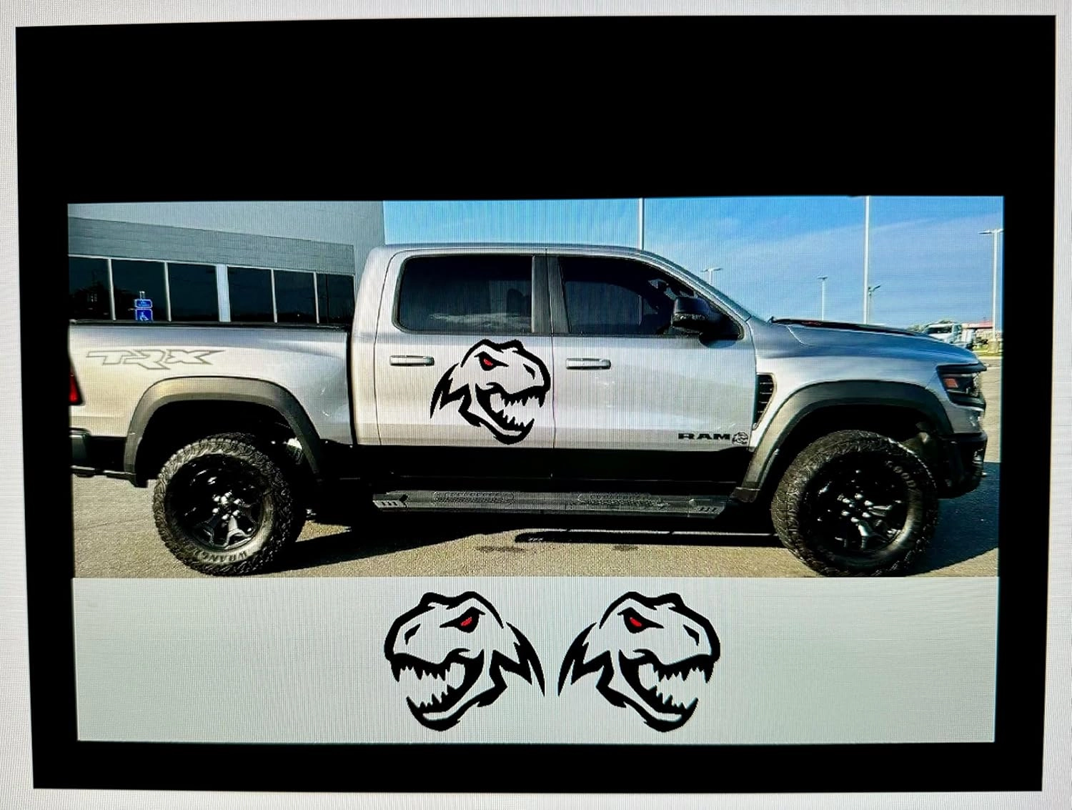 Pair of Large Matte Black with RED Eye TRX T-Rex TREX Dino Dinosaur Side Body Vinyl Decals Graphics Stickers Fits Any Year or Model Ram TRX 1500