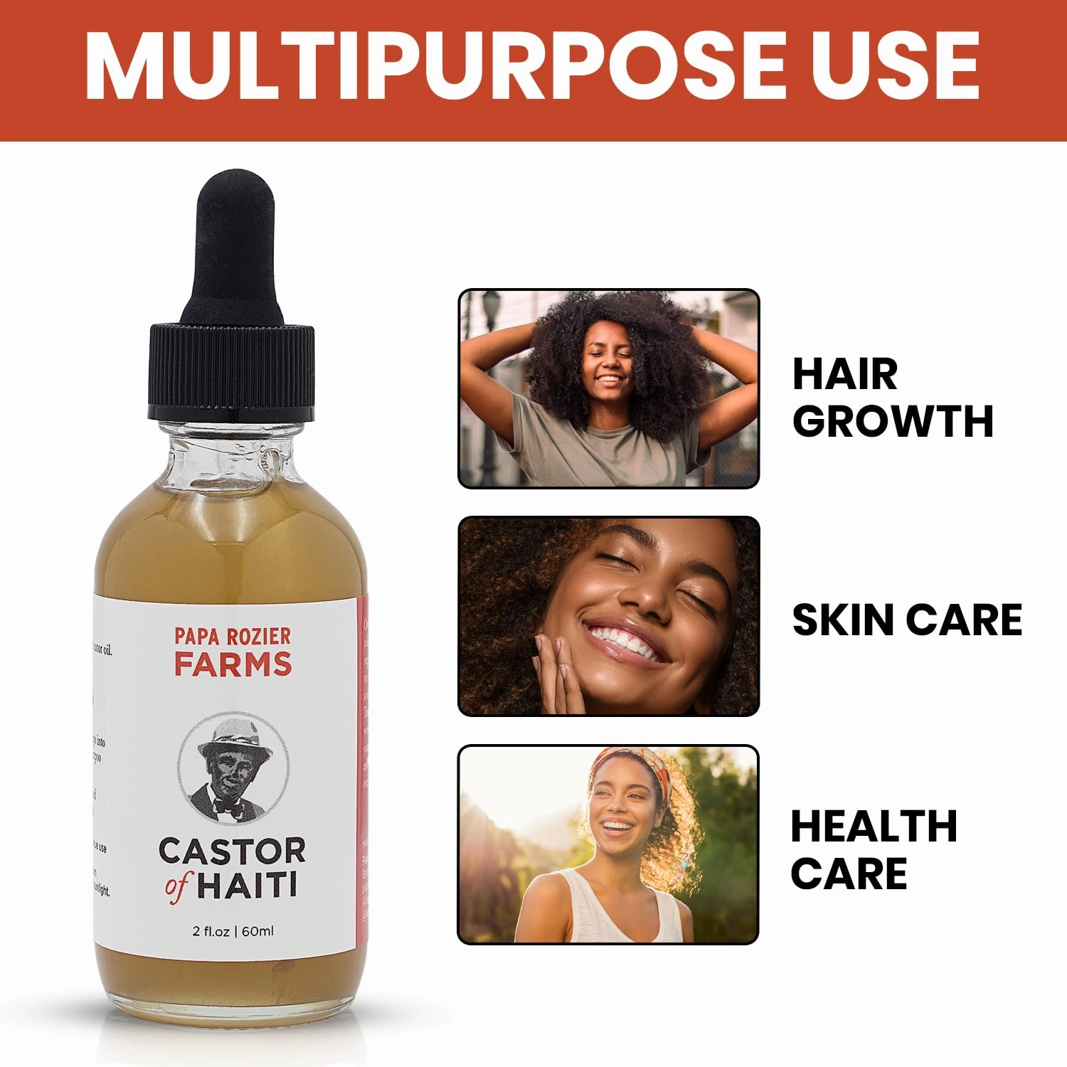 Papa Rozier Farms Organic Frankincense Pure Castor Oil for Hair Growth Treatment, Dry Skin Moisturizer, Grow Eyelashes and Eyebrows Treatment, 1 Fluid Ounces, Pack of 1