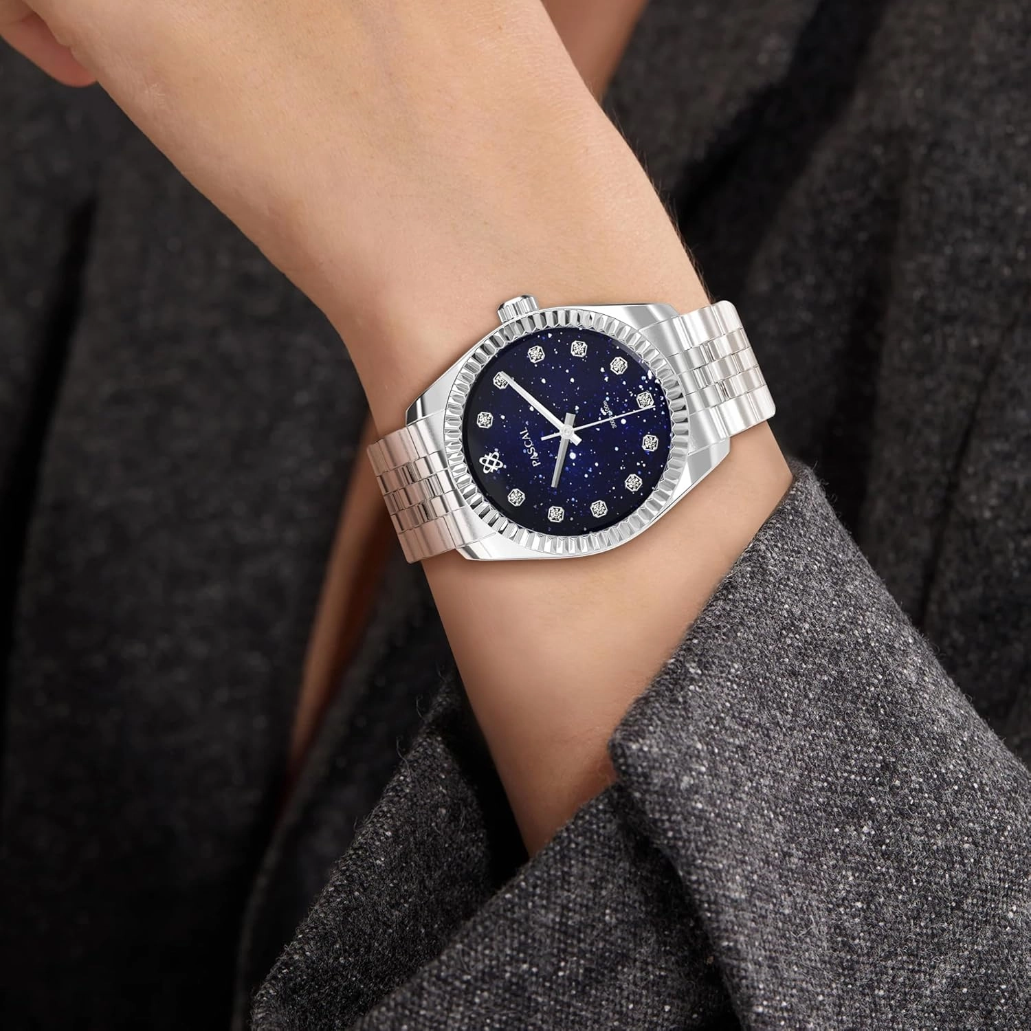 PASCAL Timeless Classic Diamond Stainless Steel Watch for Men and Women, Swiss Quartz Movement, Luxury Silver & Rose Gold Wrist Watch, Sapphire Crystal 10ATM Waterproof, 31mm / 36mm