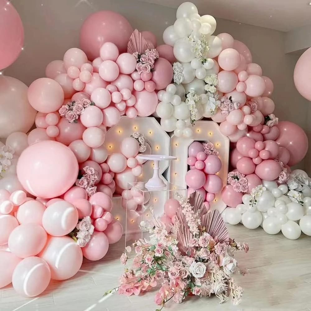 Pastel Pink Balloon Garland Double Stuffed Baby Pink Balloons Arch Light Pink Latex Balloons Different Sizes 18/12/5 Inch Macaron Balloon Kit for Baby Shower Wedding Princess Birthday Party Decor