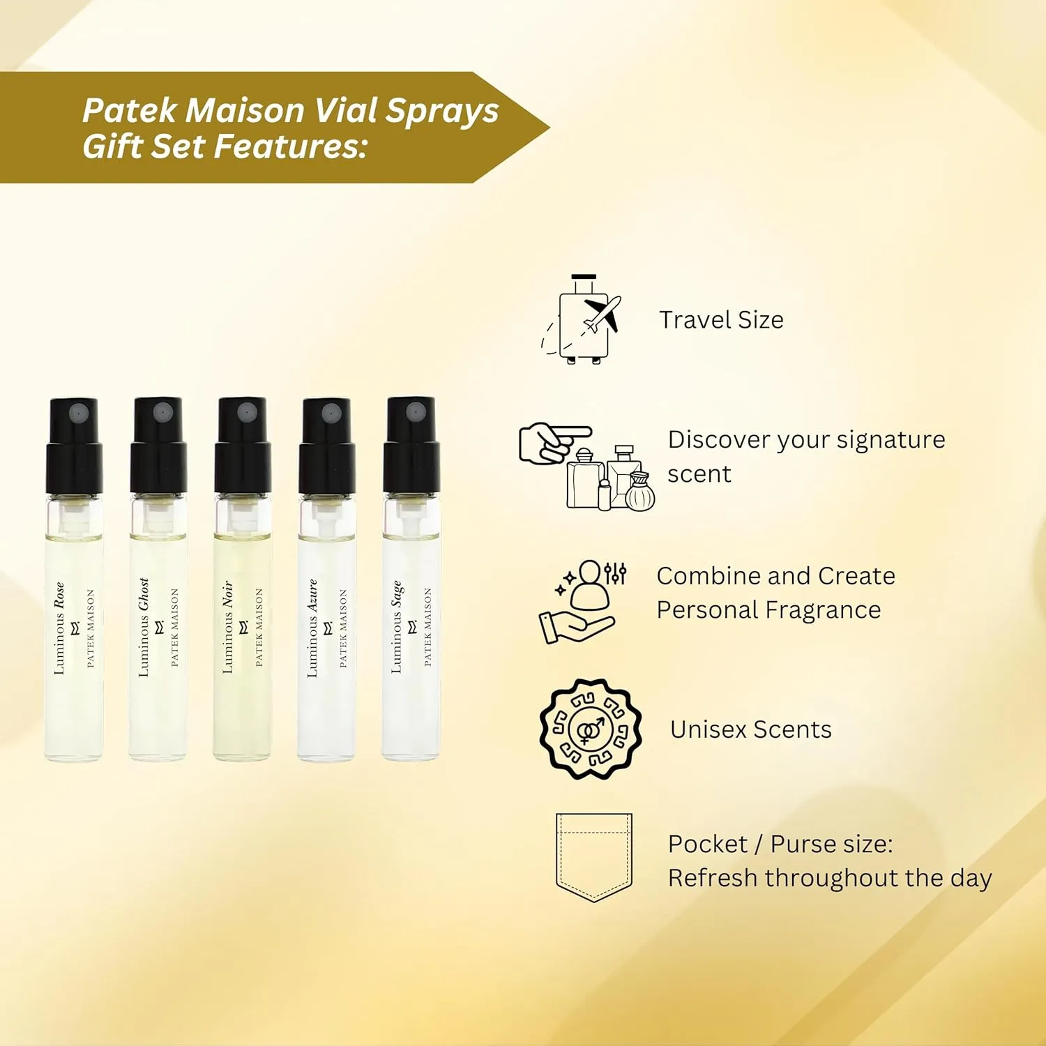 Patek Maison Perfume for Women and Men Luminous Discovery Gift Set Mini Vial Sampler Sprays EDP 0.10 Fl oz