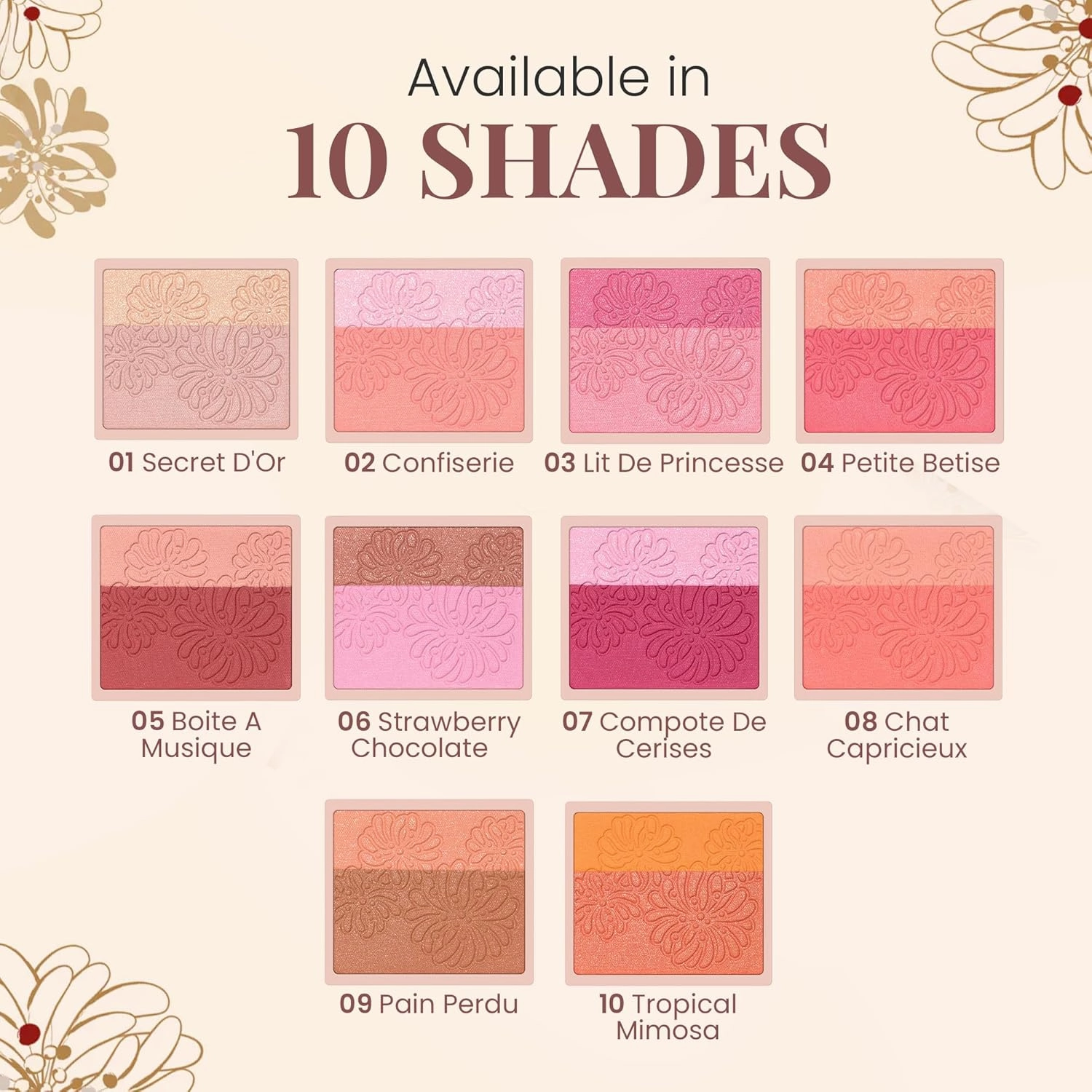 Paul & Joe Pressed Blush Palette Refill Only, Case Sold Separately, Oil-Absorbing Blush Powder, Bi-Color Face Blushes with Fitting Veil Powder, Light Beige and Light Pink, 01 Secret D'Or, 0.17 oz